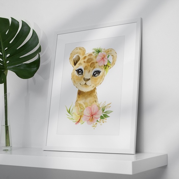 Cute Watercolor Floral Leopard Wall Art Print Poster Unframed - Picture 4 of 9